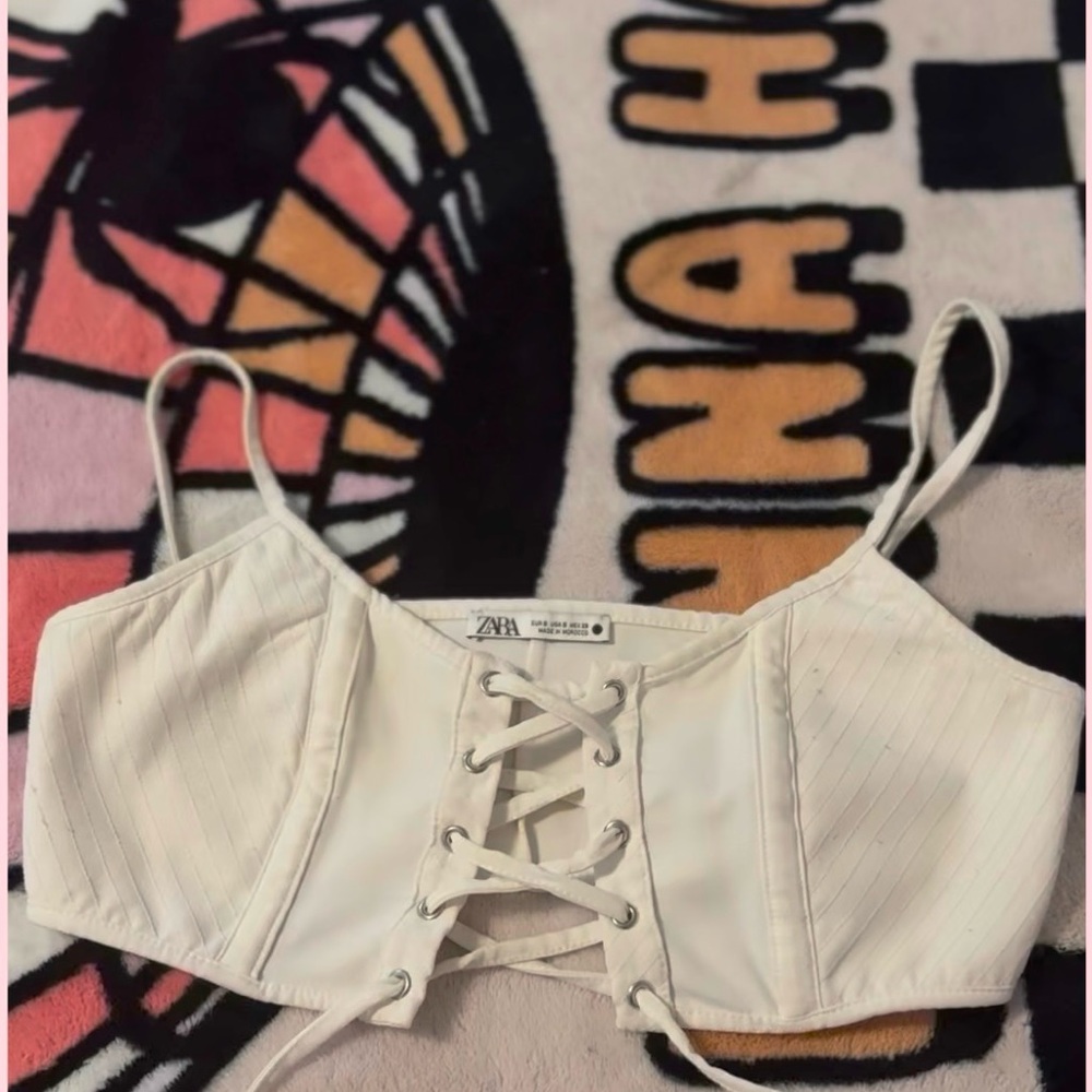 White Lace-Up Crop Top with Elegant Design